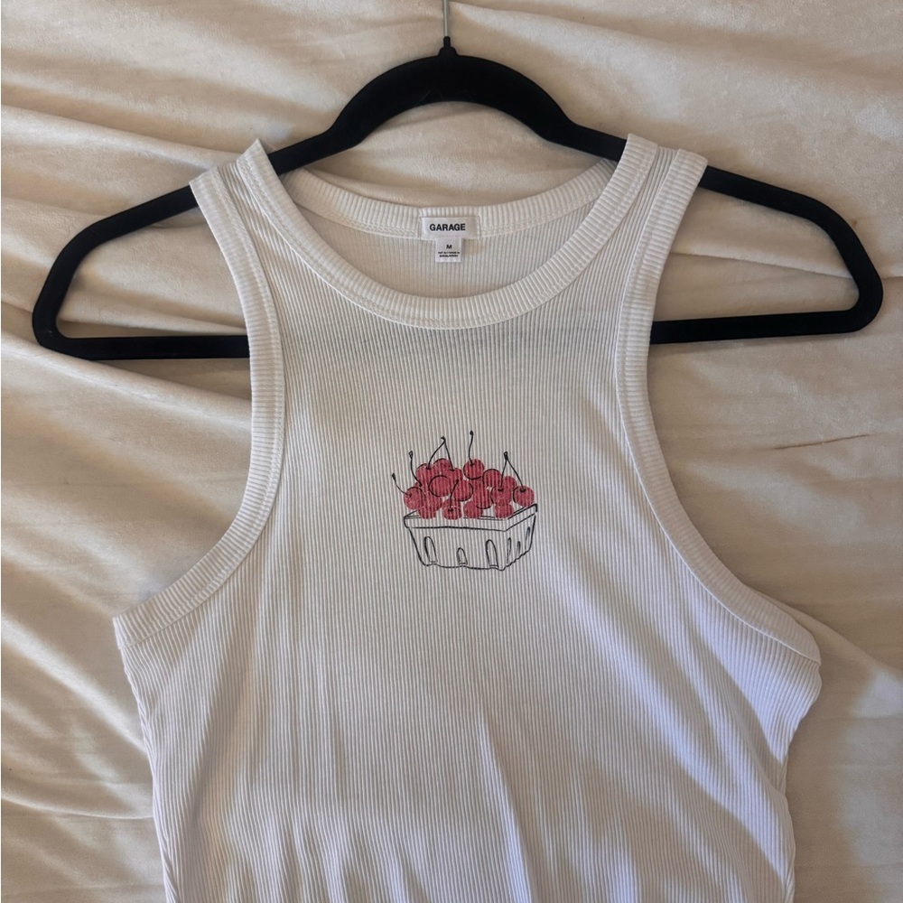 Garage White Tank Top with Cherry Design